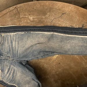 Tractr Blu Jeans with Distressed Bottom and Dark Denim Side Panel